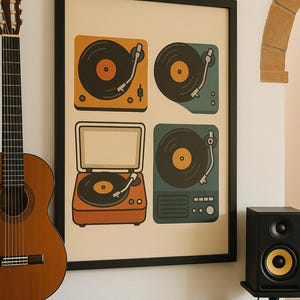 Retro Turntable Print: Mid-Century Modern Vinyl Record Art