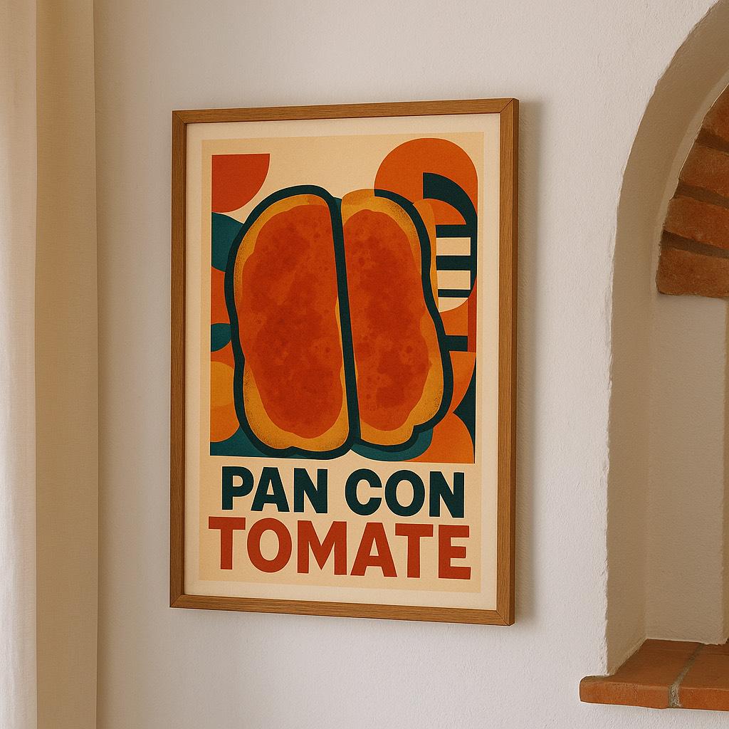 Pan con Tomate Poster: Retro Kitchen Wall Art, Spanish Tapas Decor