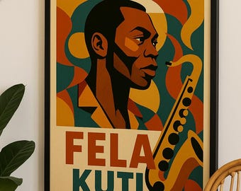 Fela Kuti Afrobeat Poster | African Music Wall Art | Retro Jazz Funk Print | Nigerian Legend Decor | Black Music Icons | Boho Home Gift