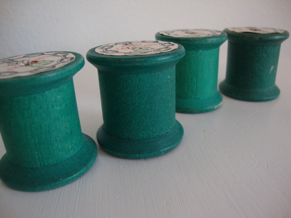 Vintage Green Wooden J & P Coats Sewing Thread Spools Etsy