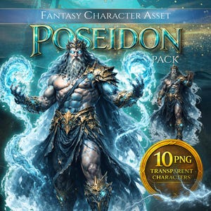 Posejdon, grecki bóg, PNG, postać, zasób, fantasy RPG, bóstwo morskie, cyfrowe pobieranie