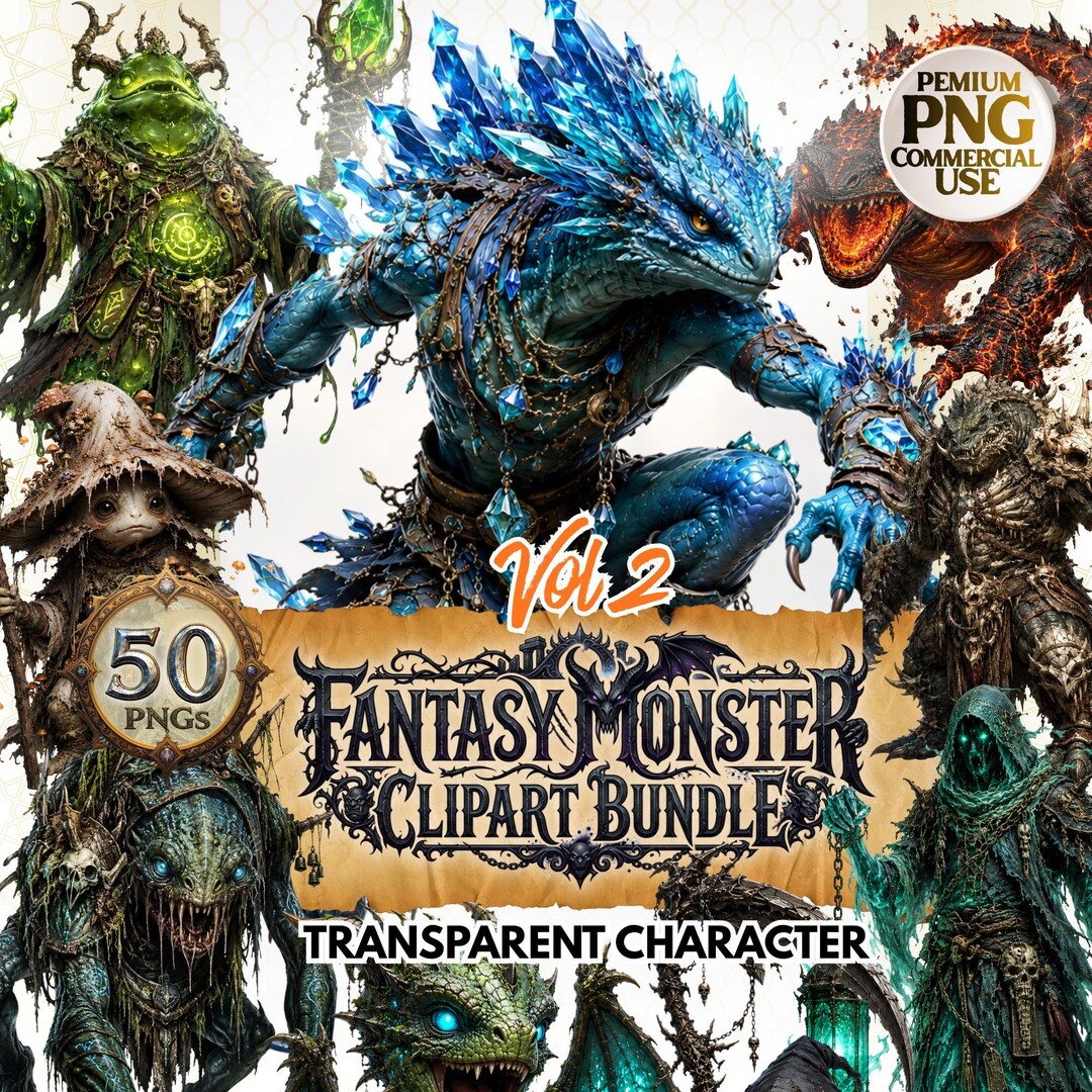 Translucent Monster Clipart Bundle Vol 2 PNG | Dark Fantasy Creatures | RPG Monster PNG ...