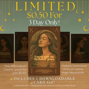 Afdrukbare bevestigingskaart – 4 x 6" | Digitale download | Mindfulness, zelfzorg, journaling | “Ik beweeg met het ritme van gratie