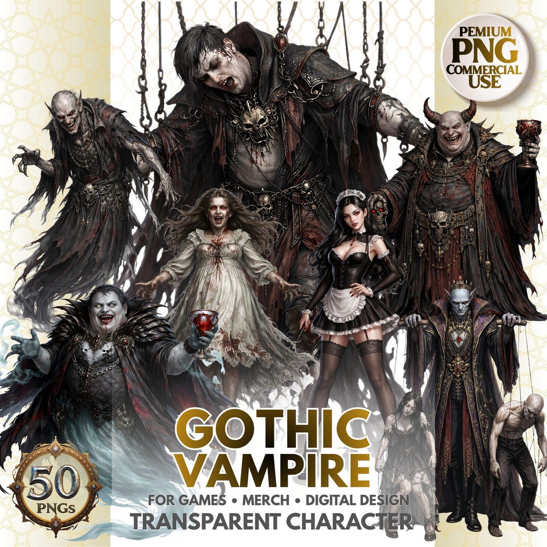 Gothic Vampire: 50 Dark Horror Vampire & Victorian Undead PNG Bundle ...