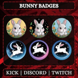 6x Bunny Sub Badges | Badges For Twitch, YouTube, Discord | Bit & Sub Badges | Streaming Badges | Animal Badges | Rabbit Badges.
