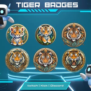 Odznaki tygrysa dla serwisów Twitch, YouTube, Kick i Discord | Odznaki Bit | Odznaki subskrybentów | Odznaki inspirowane zwierzętami | Odznaki strumieniowe.