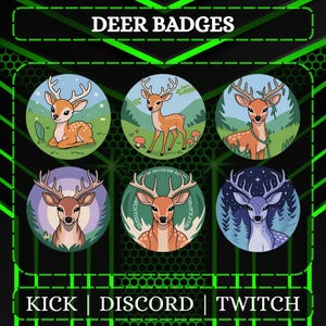 Deer Sub Badges For Twitch, YouTube, Discord | Instant Digital Download | 6 Set Of Badges | Animal Badges | Bit Badges.