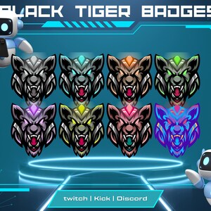 8x odznak Twitch Black Tiger | Odznaki Sub i Bit | Odznaki Animal | Idealne dla streamerów | Role Discord | Natychmiastowe pobranie.