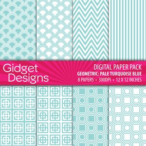 Blue Digital Paper Pack Geometric Patterns Instant Download DIY Wedding Engagement Announcement Bridal Shower Commercial Use image 1