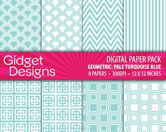 Blue Digital Paper Pack Geometric Patterns Instant Download DIY Wedding Engagement Announcement Bridal Shower Commercial Use