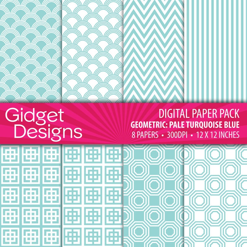 Blue Digital Paper Pack Geometric Patterns Instant Download DIY Wedding Engagement Announcement Bridal Shower Commercial Use image 1