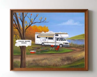 Arte personalizado para camping en autocaravana, letrero personalizado con el nombre de la familia (descarga digital)