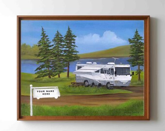 Arte personalizado para camping en autocaravana de clase A, letrero personalizado con el nombre de la familia (descarga digital)