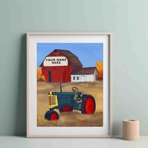 Vintage Oliver Tractor Personalized Farm Scene Print, Digital Download, Signed, Wall Decor, Farmhouse Decor