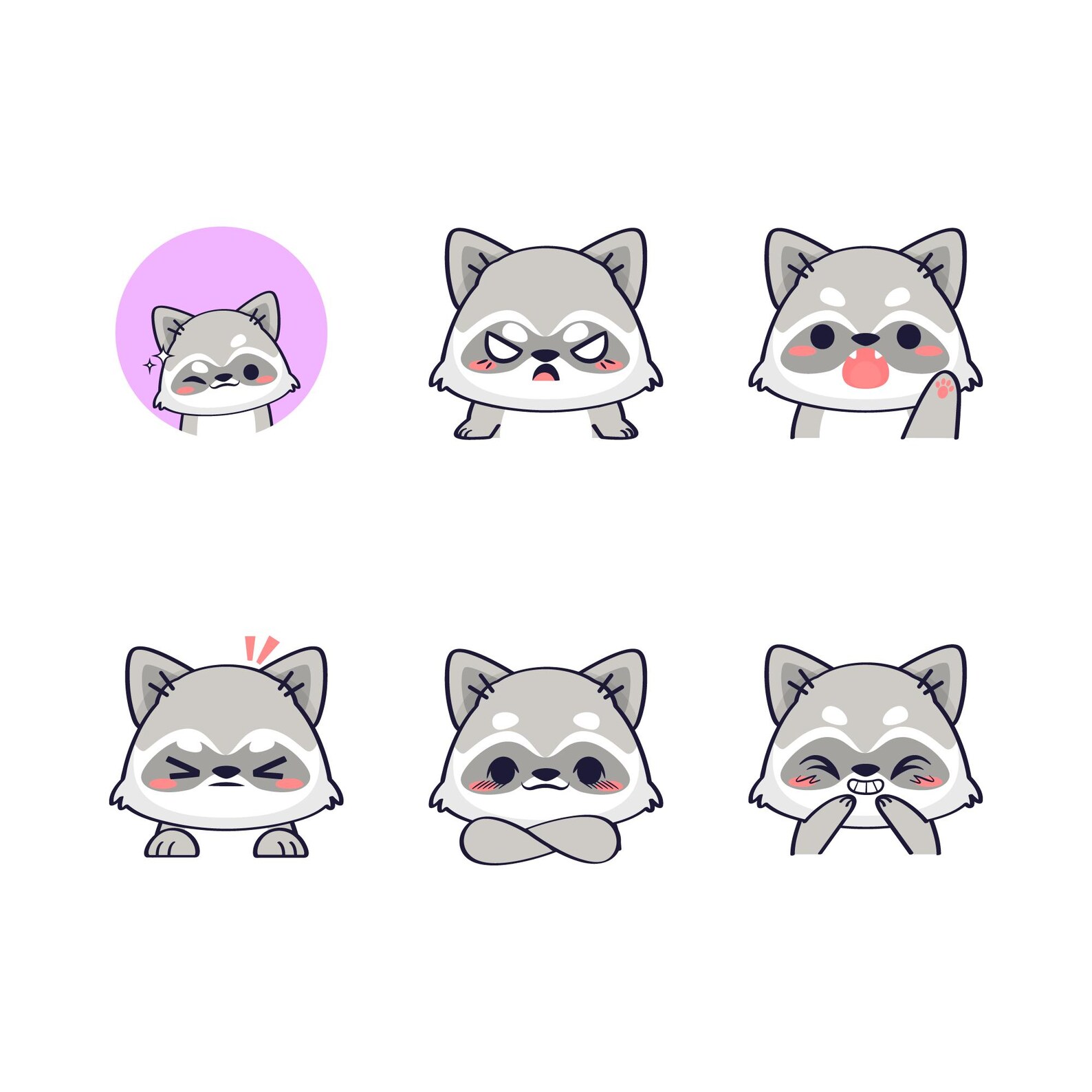 Cute Raccoon Emoji PNG SVG Bundle | Kawaii Animal Faces | Digital ...