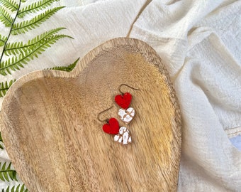 Red leather earrings // heart earrings // leather heart // love earrings // dangle heart earrings // anniversary earrings //love gift // red