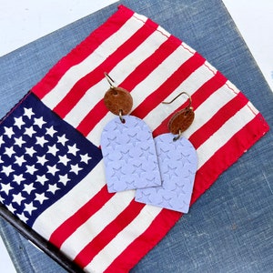 Blue star earrings // leather earrings // blue leather earrings // lightweight earrings // Independence Day // star pattern// 4th of July