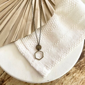 Minimalist bronze necklace // geometric necklace // hexagon necklace // long layering necklace // layering necklace // antique bronze