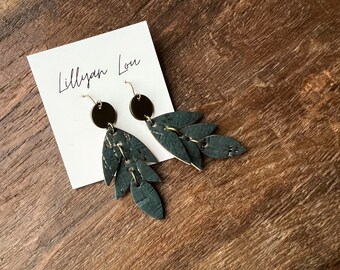 Emerald green leather earrings // leather teardrop earrings // green leather earrings // lightweight earrings // winter leather earrings