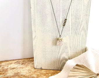 Pink stone necklace // long necklace // stone pendant // geometric necklace // geometric necklace // arrow chevron charms // gift for teen