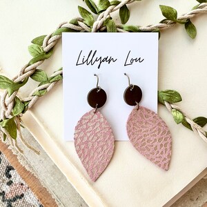 Leather teardrop earrings // pink leather earrings // tear drop earrings // lightweight pink earrings // pink & gold // pastel spring