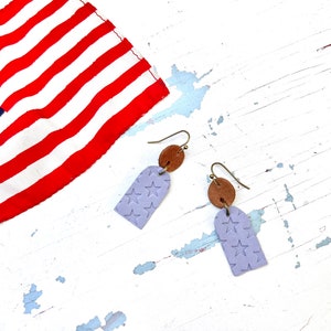 Blue star earrings // leather earrings // blue leather earrings // lightweight earrings // Independence Day // star pattern// 4th of July