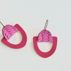 Leather teardrop earrings // bright pink leather earrings // tear drop earrings // lightweight earrings // pink leather // valentines
