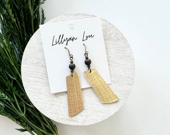 Shiny gold leather earrings // holiday earrings // holiday earrings // shiny gold earrings // lightweight earrings //statement earrings