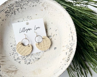 Leather earrings // ivory leather earrings // textured leather earrings // lightweight earrings // statement earrings // dangle earrings