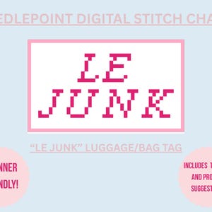 Le Junk Needlepoint Luggage Tag Chart WITH Tutorial (Digital Download