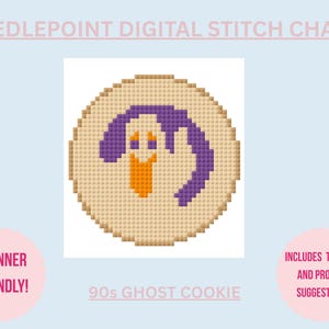 90s ghost cookie needlepoint CHART|digital needlepoint chart|halloween needlepoint sign|halloween needlepoint|needlepoint stitch chart