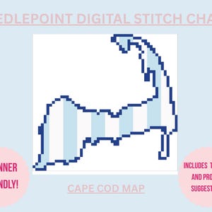 Cape Cod Map Outline DIGITAL Needlepoint Chart with TUTORIAL| Cape Cod Needlepoint|Summer Needlepoint Chart|Travel Needlepoint