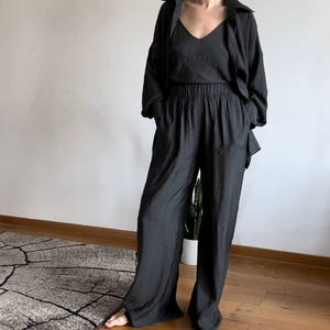 Tencel graphite dark grey color palazzo pants