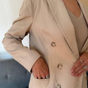 Classic Linen Blazer Women Beige – Summer Suit Jacket Linen Viscose Blend – Handmade Tailored Blazer – 5A13 by Aleksandra Morgun