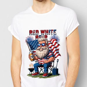 Red White Beer Shirt For Men, American Flag Beer Graphic Tee, Independence Day Shirt, July 4Th Beer Lover Gift, Trendy Summer Top
