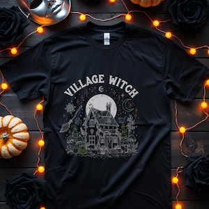 Village Witch Shirt For Women, Cute Occult Halloween Tee, Vintage Style Pagan Salem Witch Trials Funny Shirt