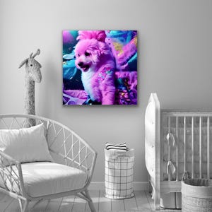 Purple Puppy Nursery Print: Fluffy Dog Digital Download