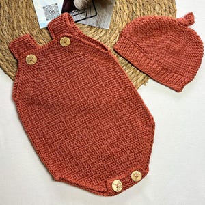Newborn Terraccota Knit Body and Hat, Personalized Baby Gift, Cotton Sleeveless Baby Body, Newborn Knit Clothes, Baby Coming Home Outfit