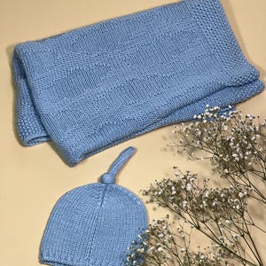 Blaue gestrickte Babydecke, Neugeborenen-Deckenset, Baumwollstrickdecke, Neugeborenengeschenk, hypoallergene Babydecke, Krankenhaus nach Hause kommen