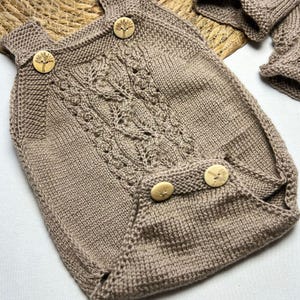 Merino Wool Knit Baby Brown Body, Newborn Romper Outfit, Newborn Gift, Newborn Going Home, Photo Outfit, Handmade Kids Clothes
