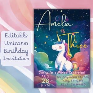 Unicorn Birthday Invitation Unicorn Themed Birthday Party Rainbow Kids Birthday Party Invitation Kids Party Invite