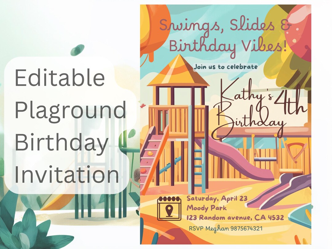 Playground Birthday Party Invitation: Editable Canva Template (digital ...