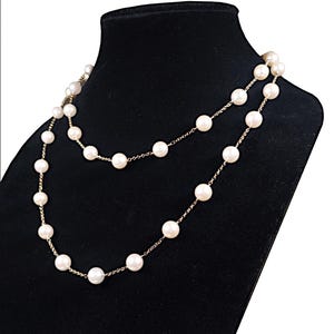 Genuine Akoya Pearl Long Necklace 14k Yellow Gold 40 inch Chain