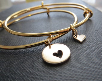 Mothers day gift for mom, Mother daughter bracelet bangle, heart cutout charm, expandable size, mother daughter jewelry, mum gifts
