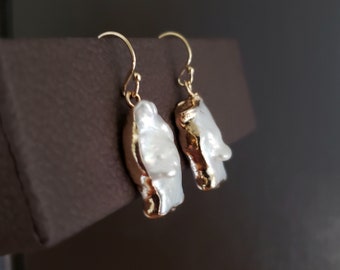 Irregular gold dipped keishi pearl earrings, pearl jewelry