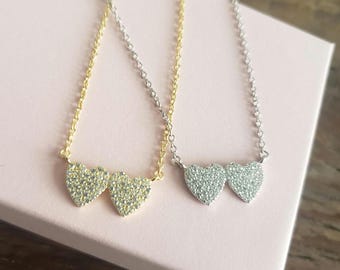 Side by side linked heart necklace twin babies gift best friends birthday gift inseparable heart jewelry
