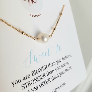 sweet 16 gift for girl, 16th birthday gift for teen girl, fresh water pearl necklace, first delicate pearl, daughter 16th birthday present image 1