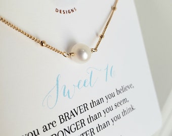 sweet 16 gift for girl, 16th birthday gift for teen girl, fresh water pearl necklace, first delicate pearl, daughter 16th birthday present