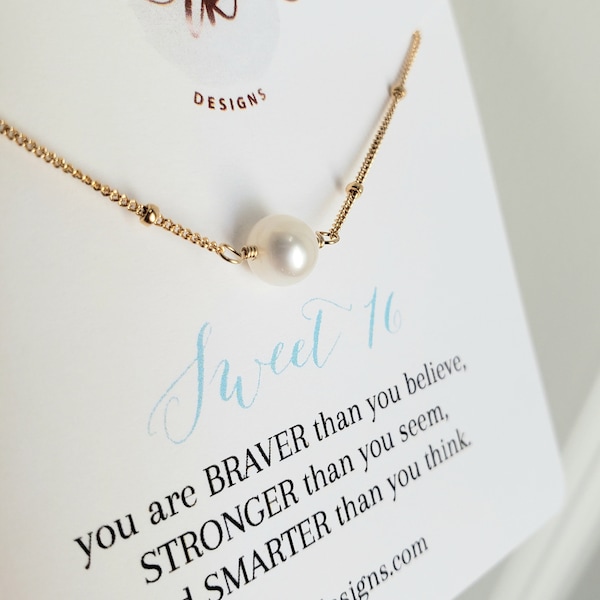 sweet 16 gift for girl, 16th birthday gift for teen girl, fresh water pearl necklace, first delicate pearl, daughter 16th birthday present