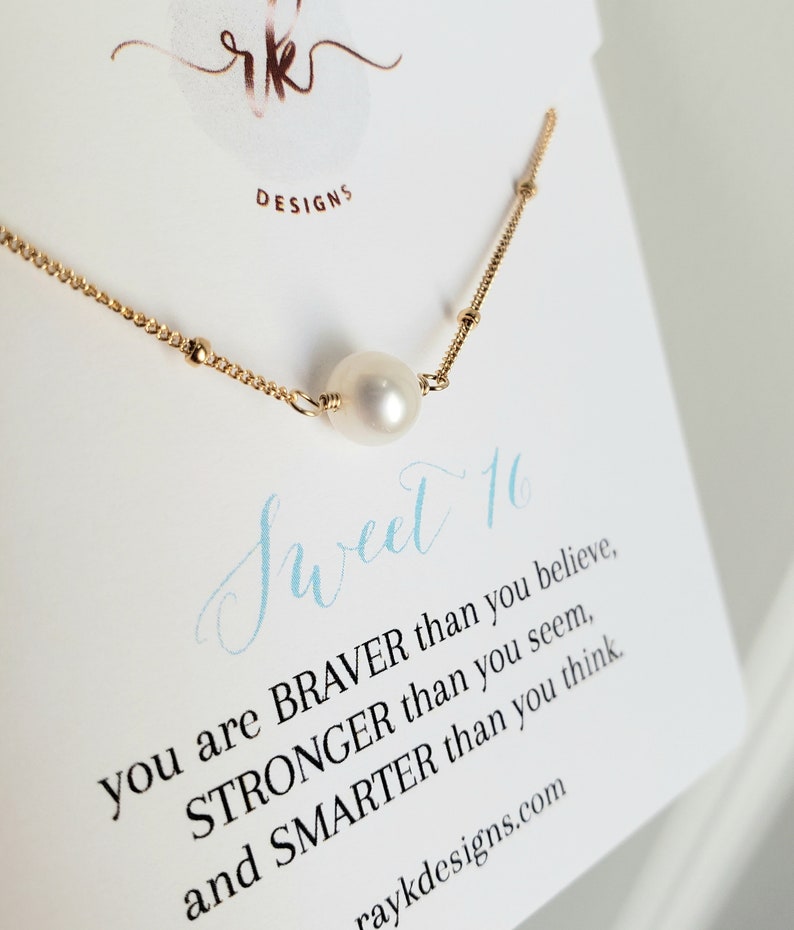 sweet 16 gift for girl, 16th birthday gift for teen girl, fresh water pearl necklace, first delicate pearl, daughter 16th birthday present image 1